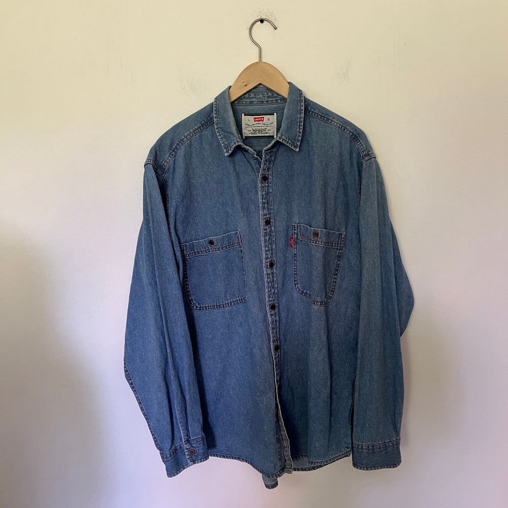 Levis Vintage Denim Button Down Shirt Mens Large Blue Long Sleeve Workwear L